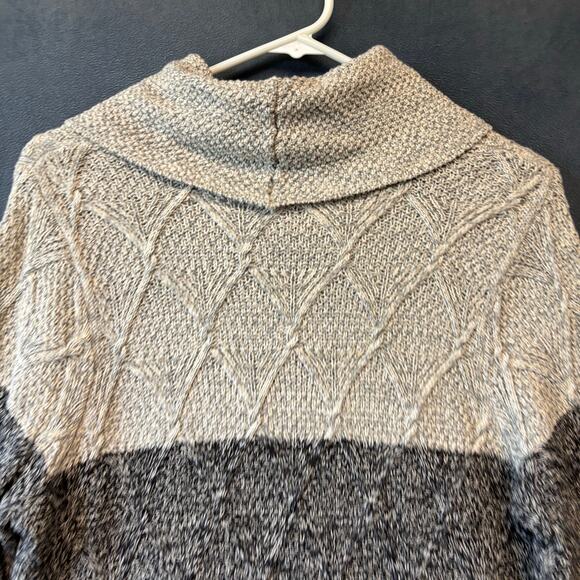 Jeanne Pierre Sweater Fisherman Tunic Colorblock Cable Knit Cowl Neck Preppy LG - Picture 5 of 12